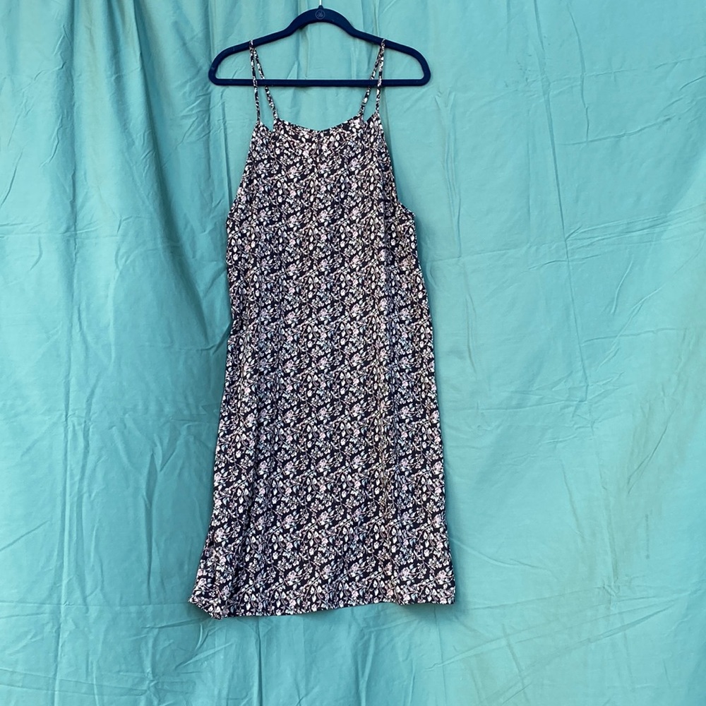 90s style spaghetti strap black floral midi dress